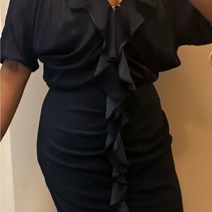 INC International Concepts Black Ruffle-Front Midi Dress